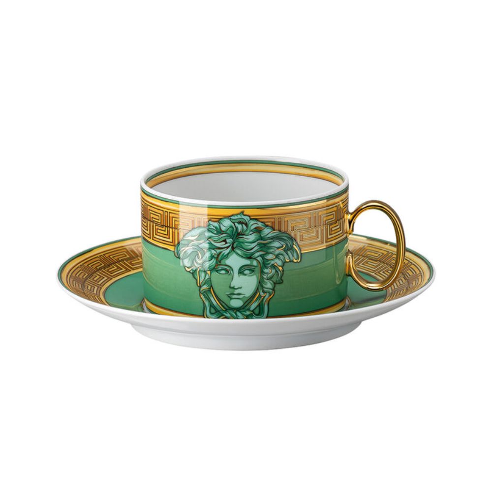 Ceasca pentru ceai si farfurie, Medusa Amplified Green Coin - VERSACE Ceasca pentru ceai si farfurie, Medusa Amplified Green Coin - VERSACE