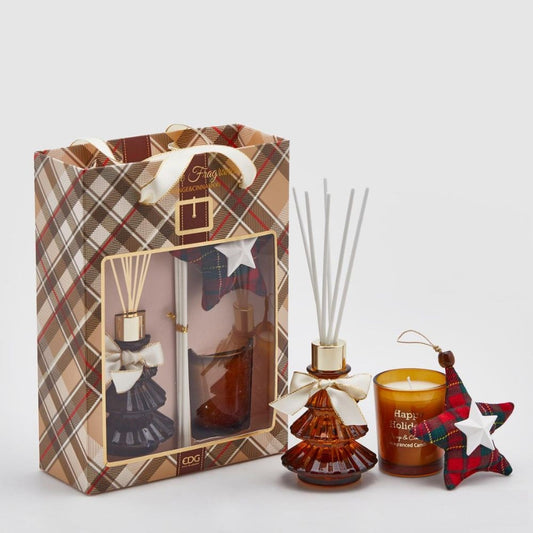 Set difuzor parfum camera 70 ml si lumanare, Pino Agrumi, maro - SIMONA'S Christmas