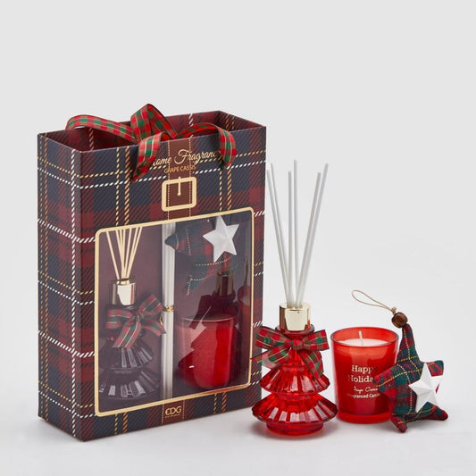 Set difuzor parfum camera 70 ml si lumanare, Pino Grape Cassis, rosu - SIMONA'S Christmas