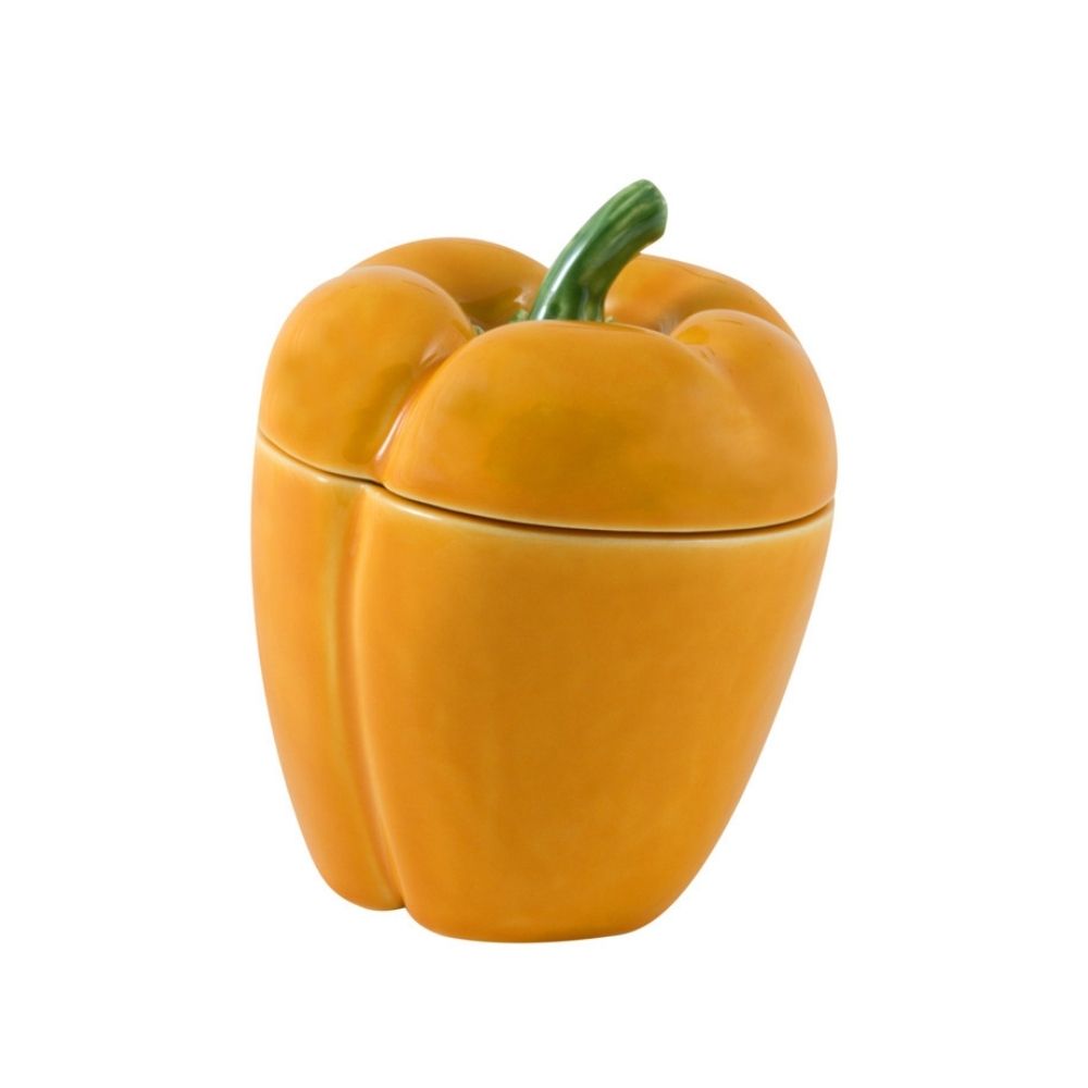 Cutie ceramica cu capac, galbena, 14.3 cm, Pepper - BORDALLO PINHEIRO Cutie ceramica cu capac, galbena, 14.3 cm, Pepper - BORDALLO PINHEIRO