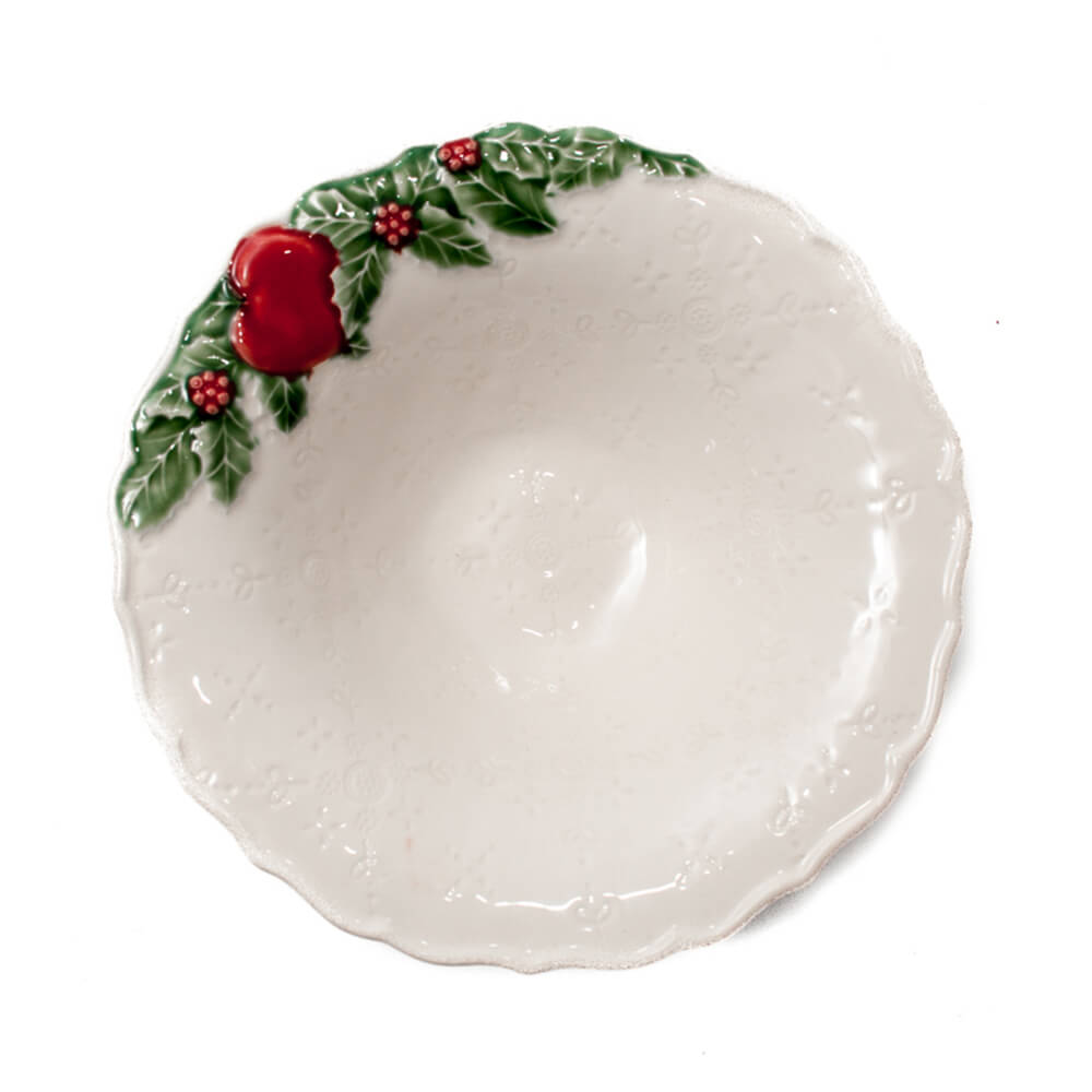 Bol alb, 20 cm, Coroa de Natal - BORDALLO PINHEIRO Bol alb, 20 cm, Coroa de Natal - BORDALLO PINHEIRO