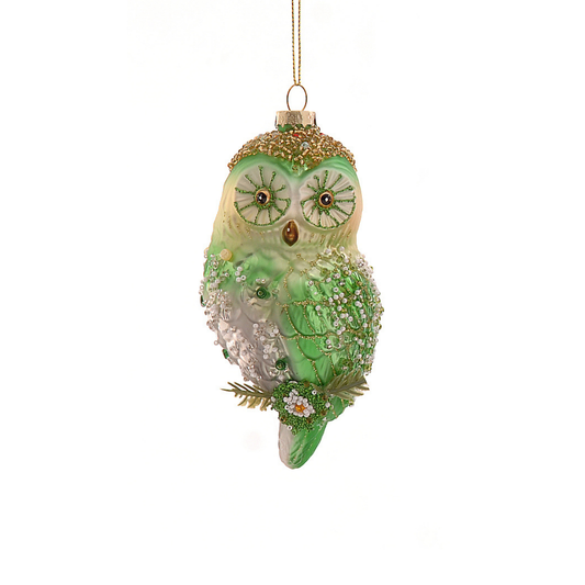 Ornament pentru brand bufnita rosu/verde/auriu, 13cm - Simona's Christmas