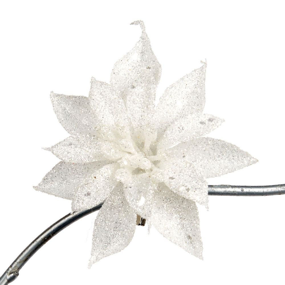 Floare decorativa Craciunita Sclipici, alb, 8 cm - SIMONA'S Christmas Floare decorativa Craciunita Sclipici, alb, 8 cm - SIMONA'S Christmas