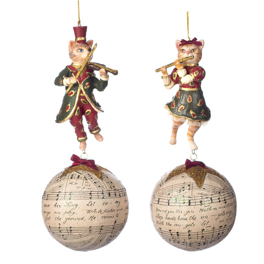 Ornament Pisica Portativ Muzical, burgundy, 13 cm - SIMONA'S Christmas