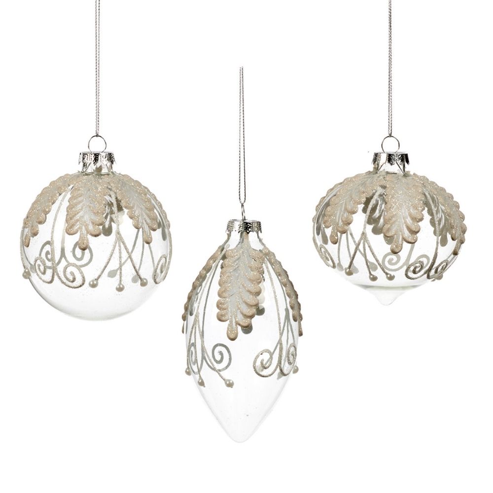 Glob din sticla decorat cu frunze, transparent, 8 cm - SIMONA'S Christmas Glob din sticla decorat cu frunze, transparent, 8 cm - SIMONA'S Christmas