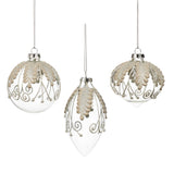 Glob din sticla decorat cu frunze, transparent, 8 cm - SIMONA'S Christmas Glob din sticla decorat cu frunze, transparent, 8 cm - SIMONA'S Christmas