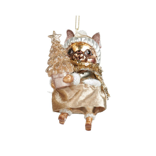 Ornament din sticla iepuras cu brad, auriu, 12 cm - SIMONA'S Christmas