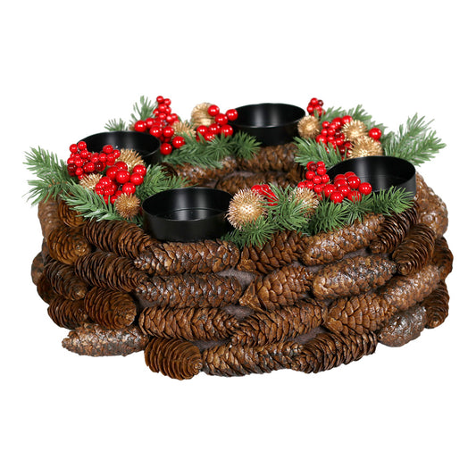 Aranjament Winter Dream pentru 4 lumanari, verde/maro, 40 cm - SIMONA'S CHRISTMAS