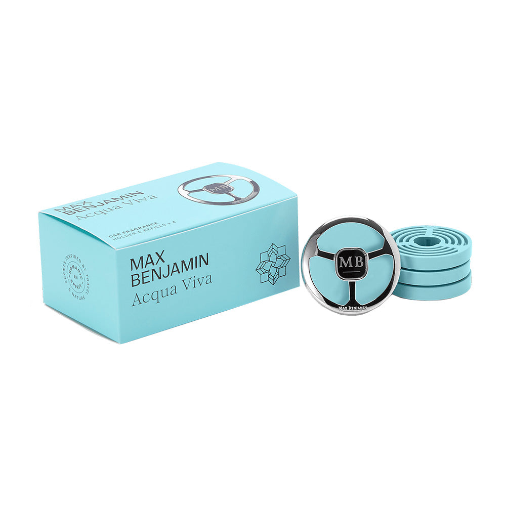 Aromatizator pentru masina cu 4 rezerve, Acqua Viva, Car Fragrance - MAX BENJAMIN Aromatizator pentru masina cu 4 rezerve, Acqua Viva, Car Fragrance - MAX BENJAMIN