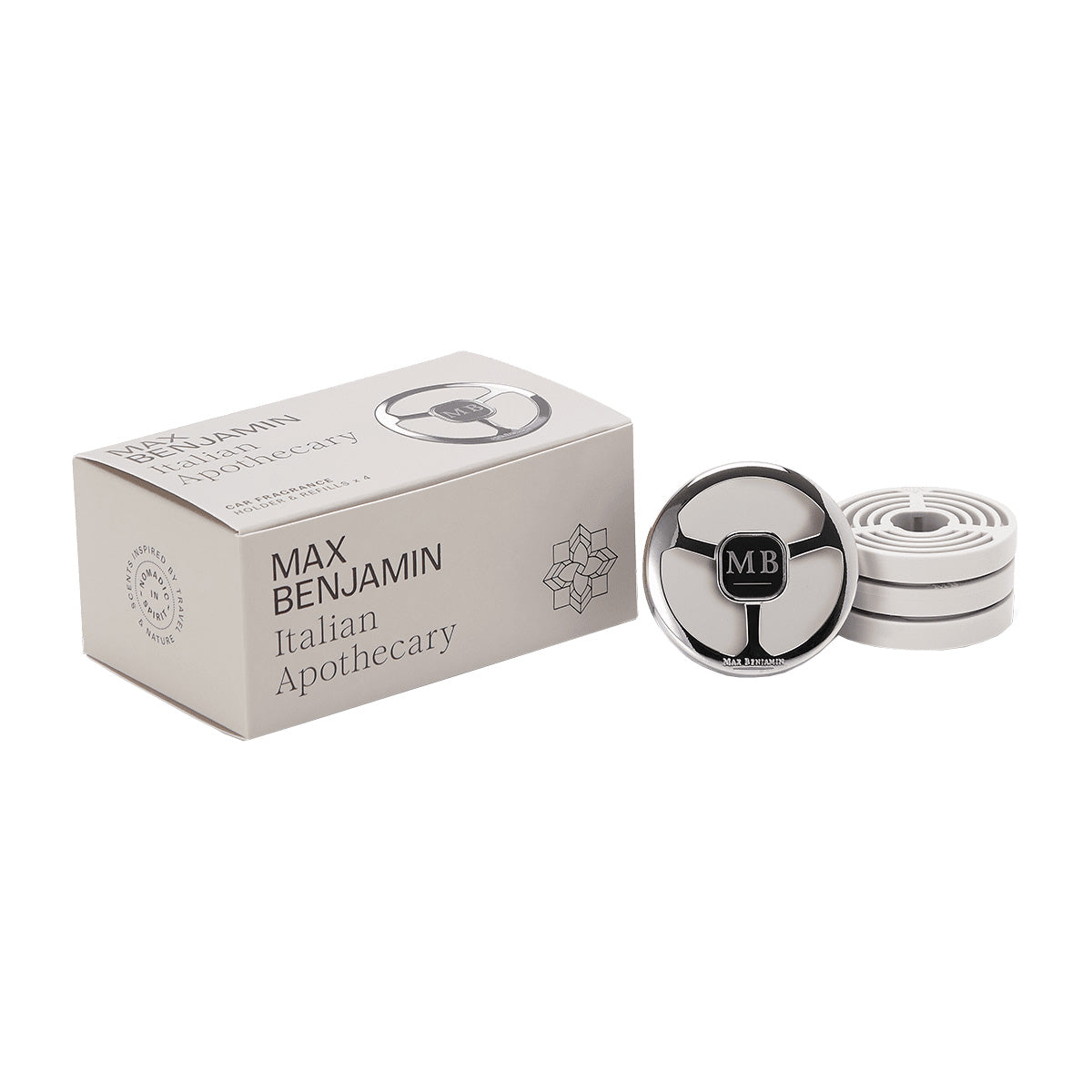 Aromatizator pentru masina cu 4 rezerve, Italian Apothecary, Car Fragrance - MAX BENJAMIN Aromatizator pentru masina cu 4 rezerve, Italian Apothecary, Car Fragrance - MAX BENJAMIN