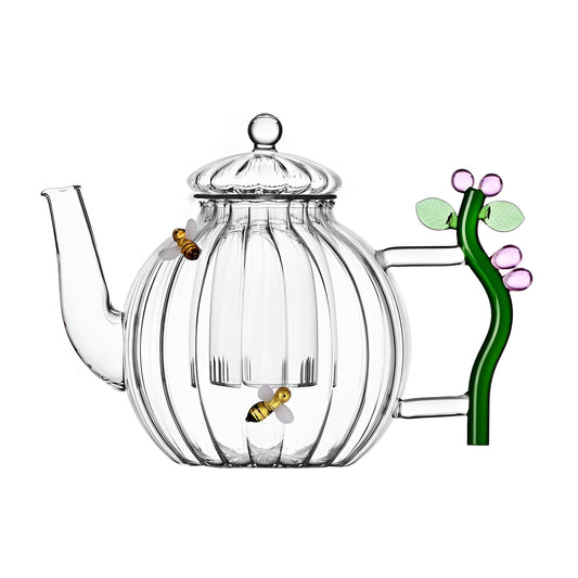 Ceainic din sticla, cu floare roz si albine, Botanica by Alessandra Baldereschi - ICHENDORF