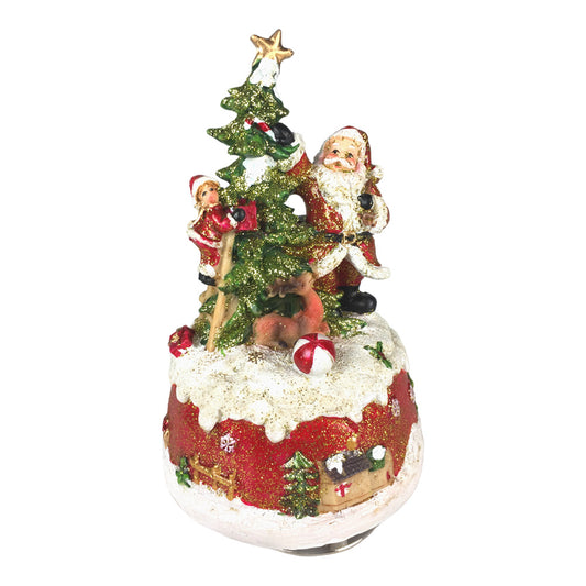 Cutie muzicala Mos cu brad, rosu, 16 cm - SIMONA'S CHRISTMAS