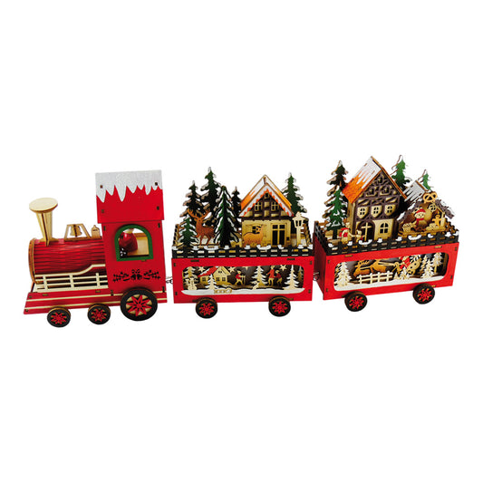 Cutie muzicala tren cu vagoane, rosu, 56 cm, SIMONA'S CHRISTMAS