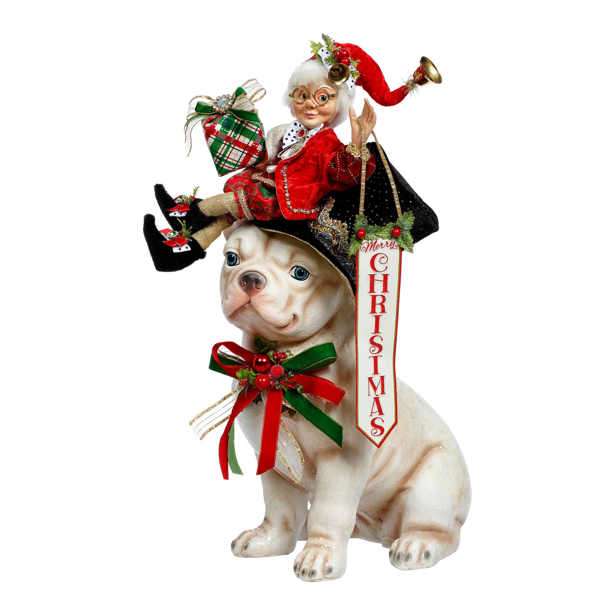 Decoratiune Merry Xmas Bulldog, alb, 51 cm, Editie Limitata - SIMONA'S CHRISTMAS Decoratiune Merry Xmas Bulldog, alb, 51 cm, Editie Limitata - SIMONA'S CHRISTMAS
