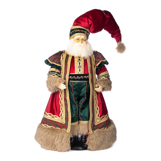 Decoratiune Mos Craciun Tartan, rosu/verde, 76 cm - SIMONA'S CHRISTMAS