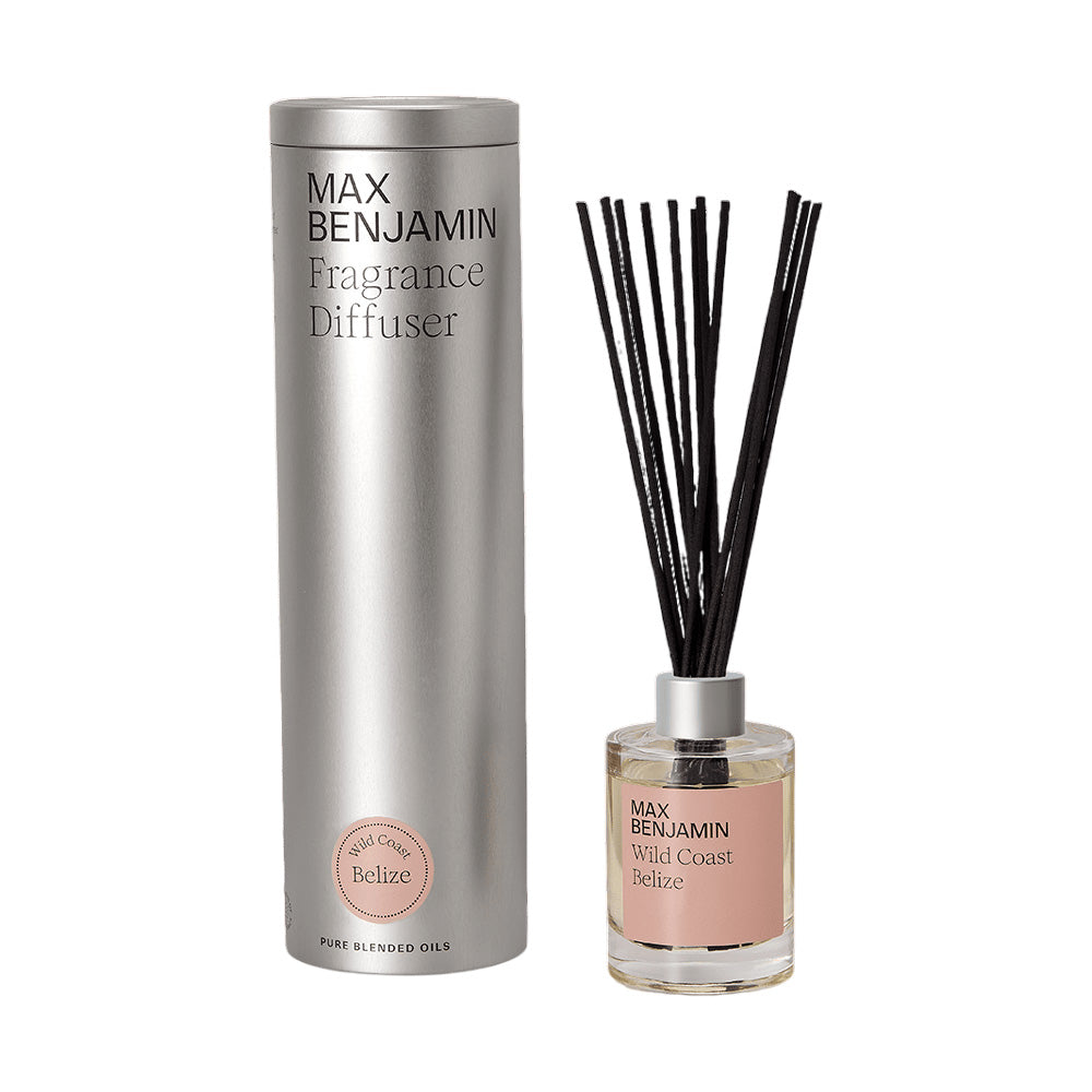 Difuzor esenta parfumata cu betisoare, cutie metalica, 100 ml, Wild Coast Belize, Discovery - MAX BENJAMIN Difuzor esenta parfumata cu betisoare, cutie metalica, 100 ml, Wild Coast Belize, Discovery - MAX BENJAMIN