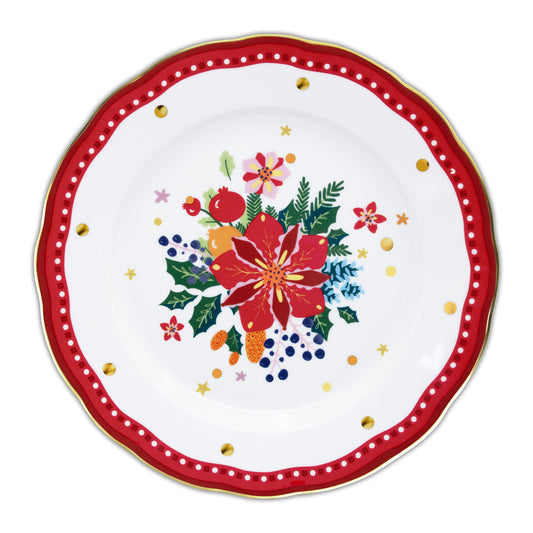 Farfurie pentru cina, portelan, 28 cm, Mamma Mia Xmas Flowers - BACI MILANO