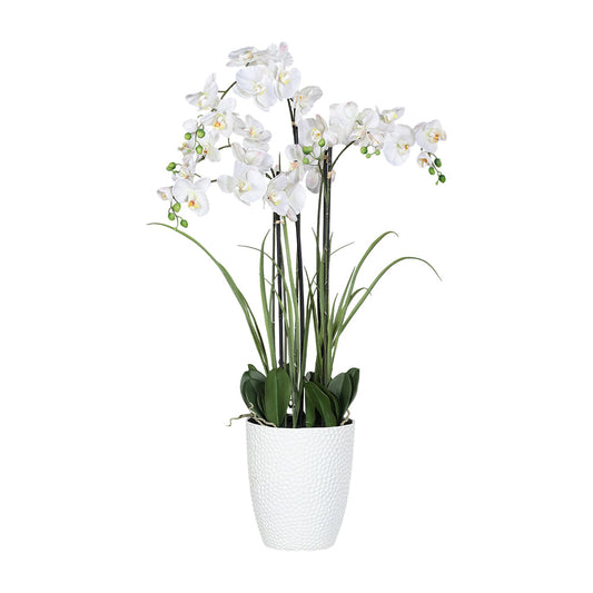 Floare decorativa in ghiveci alb, Orhidee Phalaenopsis, 120 cm - SIMONA'S COLLECTION