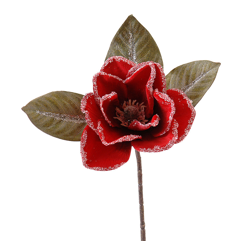 Floare decorativa Magnolia inghetata, rosu, 38 cm - SIMONA'S CHRISTMAS Floare decorativa Magnolia inghetata, rosu, 38 cm - SIMONA'S CHRISTMAS