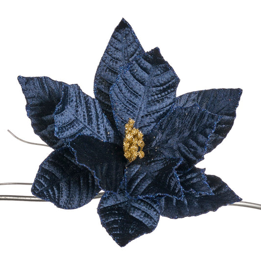 Floare decorativa pentru brad, Craciunita Acton, albastru/auriu, 30 cm, SIMONA'S CHRISTMAS