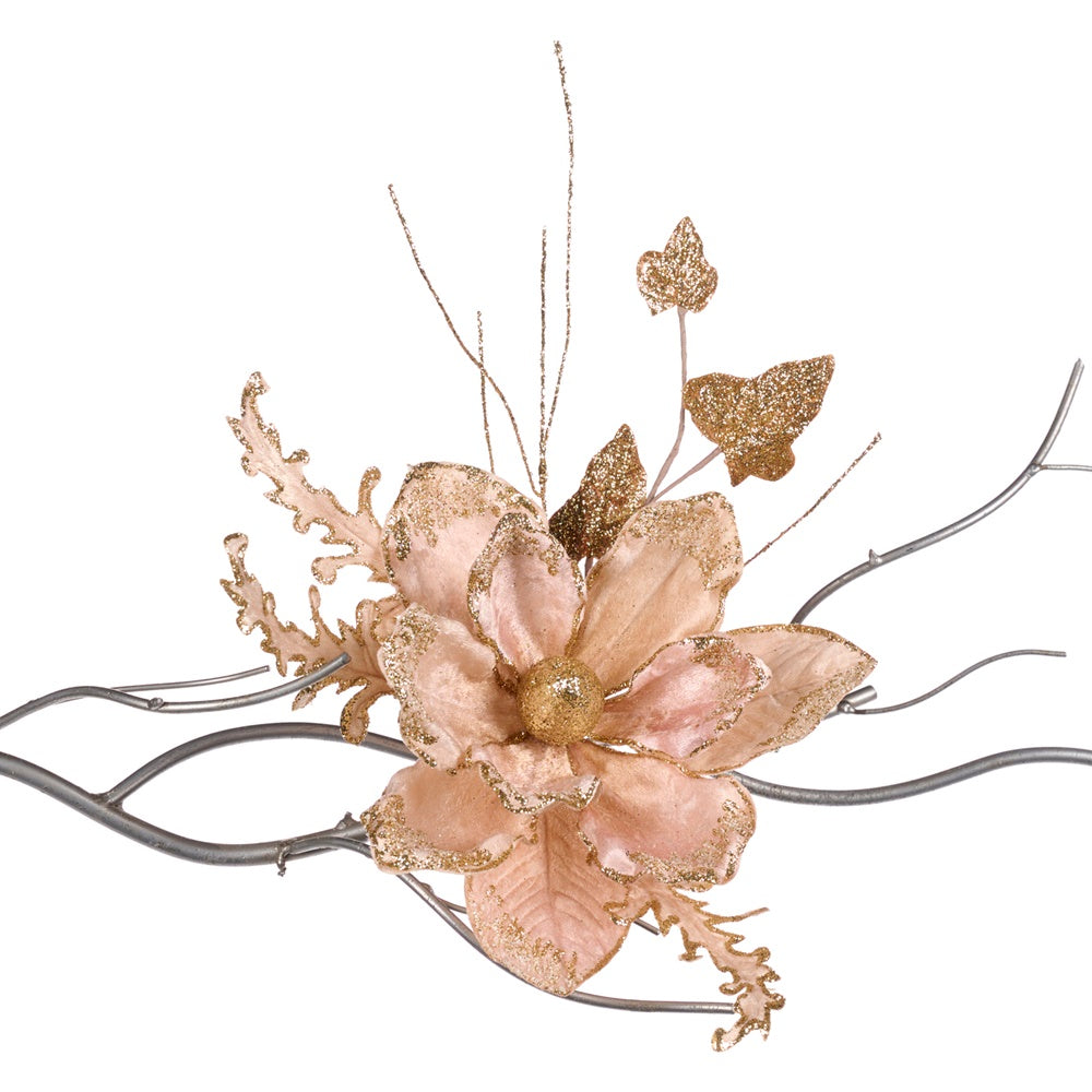 Floare decorativa pentru brad, Magnolia Acanthe, crem/auriu, 28 cm, SIMONA'S CHRISTMAS Floare decorativa pentru brad, Magnolia Acanthe, crem/auriu, 28 cm, SIMONA'S CHRISTMAS