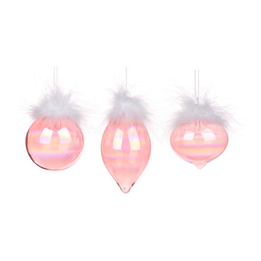 Glob decorativ Clara Plume, roz/alb, 8 cm - SIMONA'S CHRISTMAS