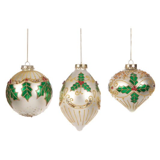 Glob decorativ Holly, alb/verde, 15 cm - SIMONA'S CHRISTMAS