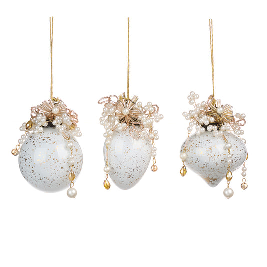 Glob decorativ Pearles, alb/auriu, 9 cm, SIMONA'S CHRISTMAS