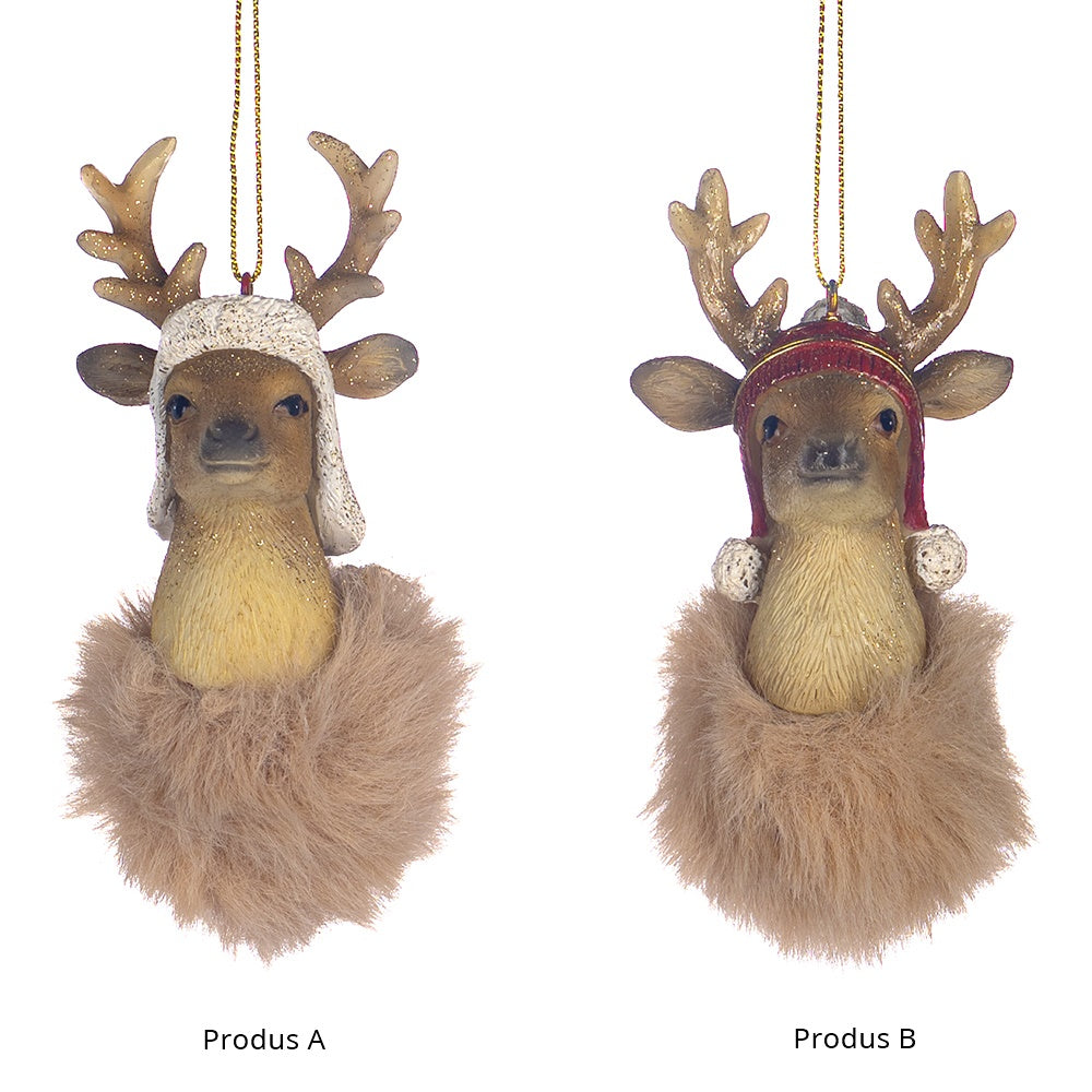 Ornament pentru brad, Cap Cerb Furry, crem/maro, 10 cm - SIMONA'S CHRISTMAS Ornament pentru brad, Cap Cerb Furry, crem/maro, 10 cm - SIMONA'S CHRISTMAS
