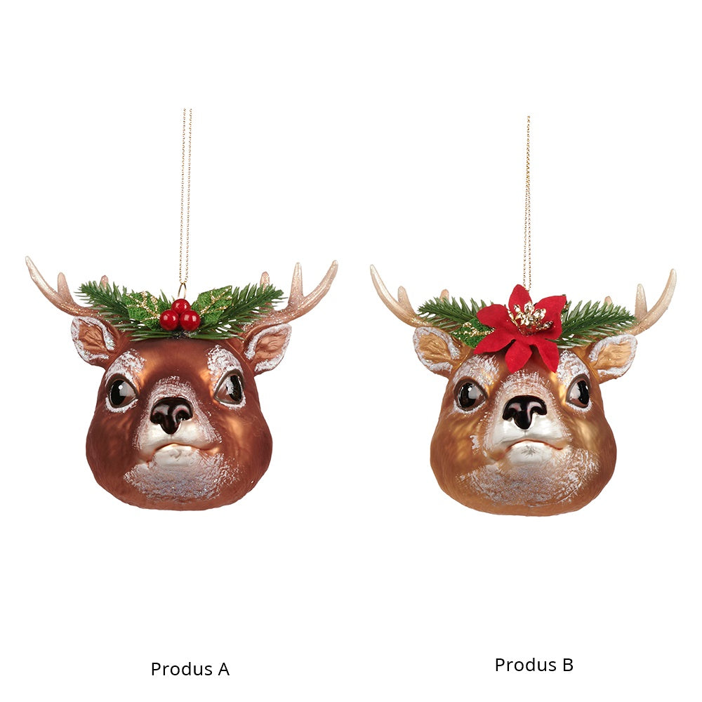 Ornament pentru brad, Cap Ren, maro/rosu, 10 cm - SIMONA'S CHRISTMAS Ornament pentru brad, Cap Ren, maro/rosu, 10 cm - SIMONA'S CHRISTMAS