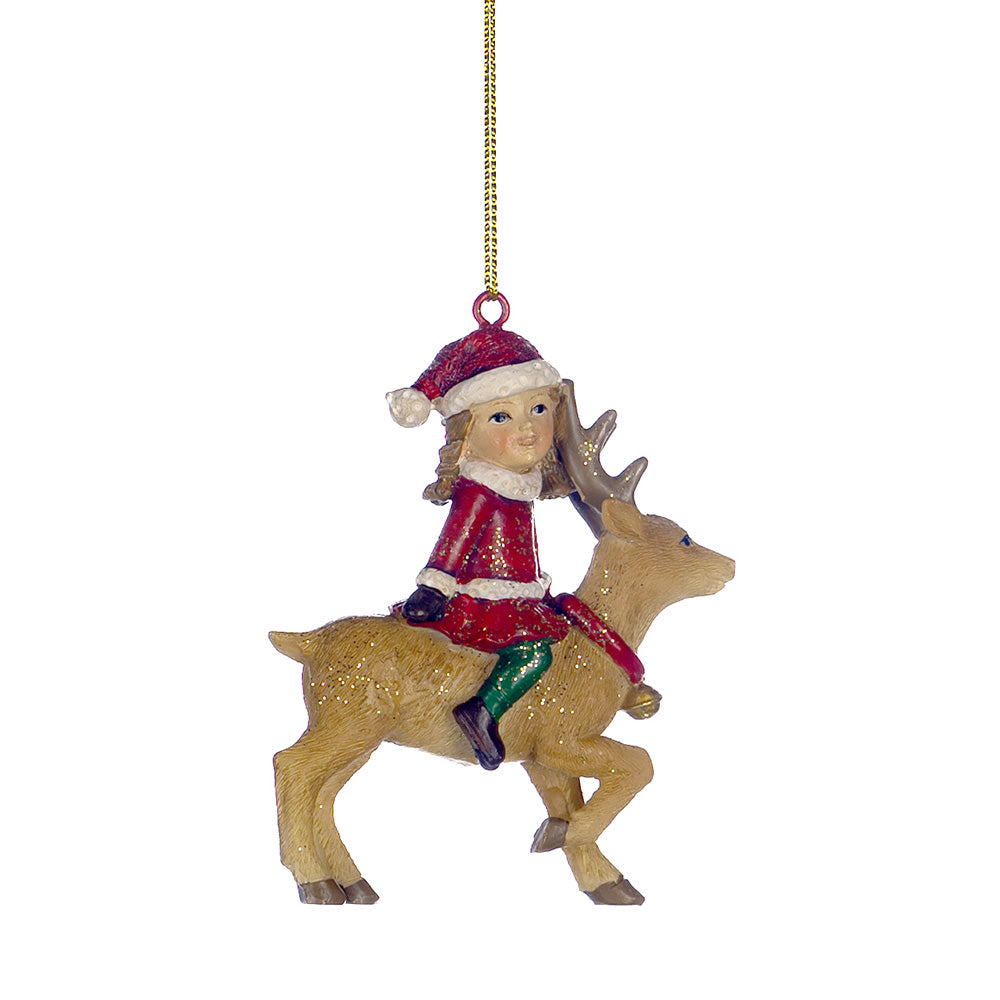 Ornament pentru brad, Copii pe ren, rosu/maro, 8 cm, SIMONA'S CHRISTMAS Ornament pentru brad, Copii pe ren, rosu/maro, 8 cm, SIMONA'S CHRISTMAS