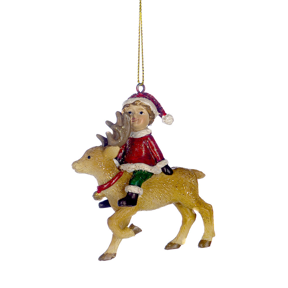 Ornament pentru brad, Copii pe ren, rosu/maro, 8 cm, SIMONA'S CHRISTMAS Ornament pentru brad, Copii pe ren, rosu/maro, 8 cm, SIMONA'S CHRISTMAS