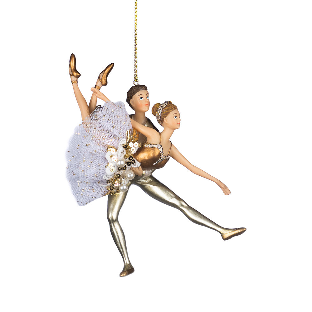 Ornament pentru brad, Cuplu Balerini Pearly, alb/auriu, 15 cm - SIMONA'S CHRISTMAS Ornament pentru brad, Cuplu Balerini Pearly, alb/auriu, 15 cm - SIMONA'S CHRISTMAS