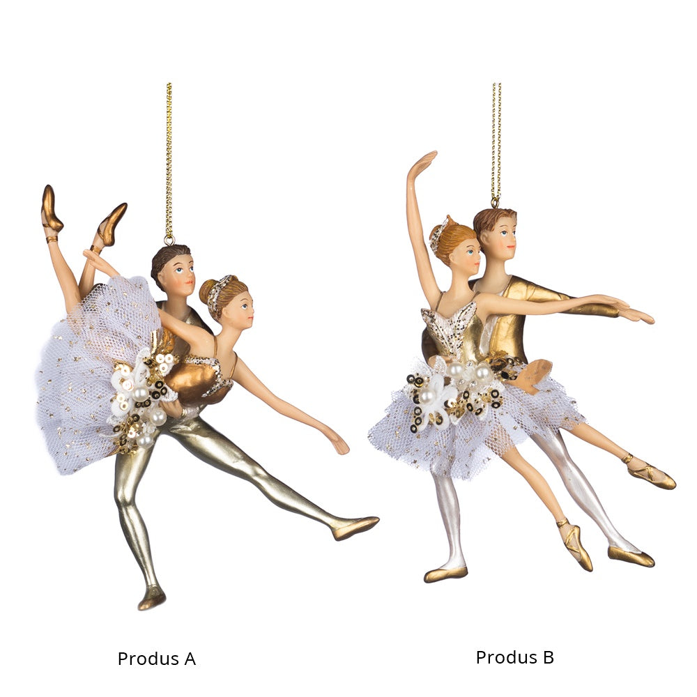 Ornament pentru brad, Cuplu Balerini Pearly, alb/auriu, 15 cm - SIMONA'S CHRISTMAS Ornament pentru brad, Cuplu Balerini Pearly, alb/auriu, 15 cm - SIMONA'S CHRISTMAS
