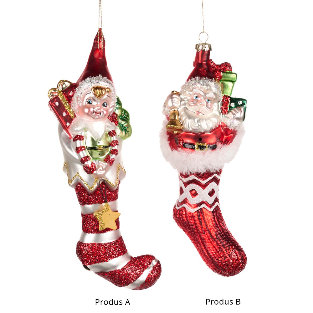 Ornament pentru brad, Spiridus in Soseta, rosu/alb, 22 cm, SIMONA'S CHRISTMAS Ornament pentru brad, Spiridus in Soseta, rosu/alb, 22 cm, SIMONA'S CHRISTMAS