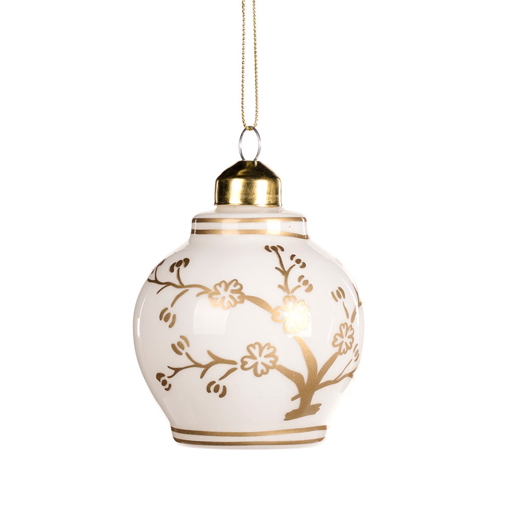 Ornament pentru brad, Vaza Floral, alb/auriu, 13 cm - SIMONA'S CHRISTMAS Ornament pentru brad, Vaza Floral, alb/auriu, 13 cm - SIMONA'S CHRISTMAS