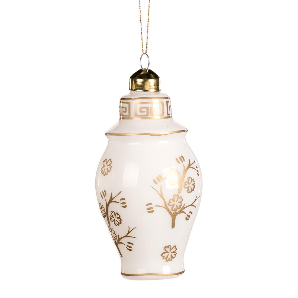 Ornament pentru brad, Vaza Floral, alb/auriu, 13 cm - SIMONA'S CHRISTMAS Ornament pentru brad, Vaza Floral, alb/auriu, 13 cm - SIMONA'S CHRISTMAS