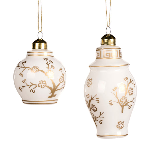 Ornament pentru brad, Vaza Floral, alb/auriu, 13 cm - SIMONA'S CHRISTMAS