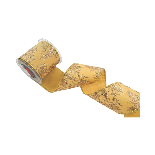 Panglica decorativa Alkyon, bej/auriu, 10 cm x 4.5 m - SIMONA'S CHRISTMAS