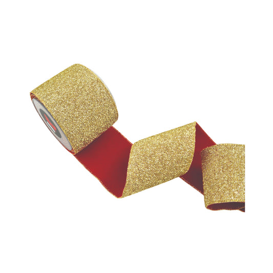 Panglica decorativa Alumin, auriu/rosu, 10 cm x 4.5 m - SIMONA'S CHRISTMAS