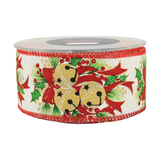 Panglica decorativa Christmas Wreath, rosu/ivoar, 5.5 cm x 9 m - SIMONA'S CHRISTMAS