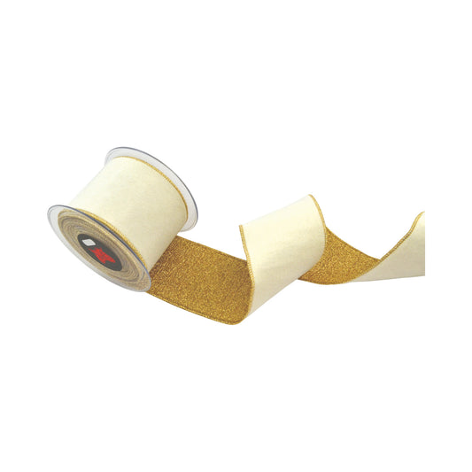 Panglica decorativa Dusty, ivoar/auriu, 10 cm x 4.5 m - SIMONA'S CHRISTMAS