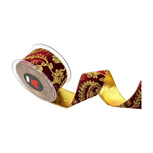 Panglica decorativa Loneta, burgundy/auriu, 6.7 cm x 4.5 m - SIMONA'S CHRISTMAS