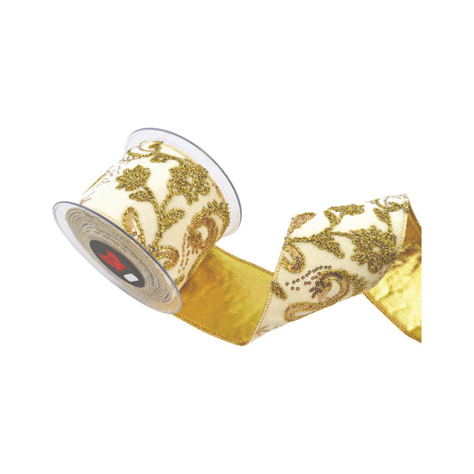 Panglica decorativa Loneta, ivoar/auriu, 6.7 cm x 4.5 m - SIMONA'S CHRISTMAS