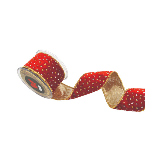 Panglica decorativa Portabella, rosu/auriu, 6.7 cm x 4.5 m - SIMONA'S CHRISTMAS