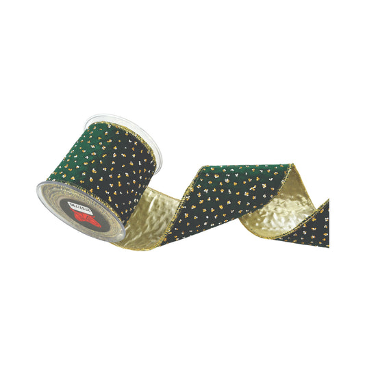 Panglica decorativa Portabella, verde, 10 cm x 4.5 m - SIMONA'S CHRISTMAS