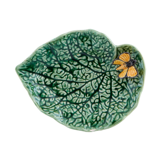 Platou ceramic frunza de begonie cu fluture, 20 cm, Folhas do Campo - BORDALLO PINHEIRO