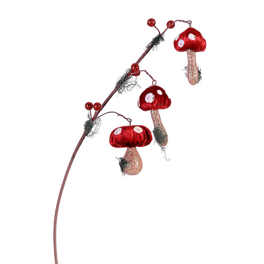 Ramura decorativa Ciuperci, rosu/maro, 70 cm - SIMONA'S CHRISTMAS