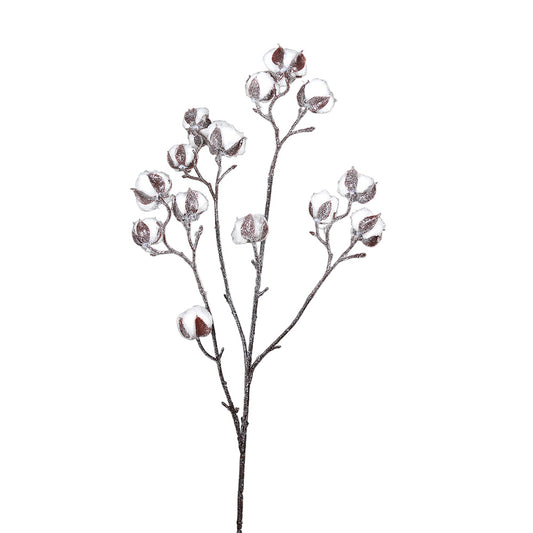 Ramura decorativa inghetata Bumbac, alb/maro, 85 cm - SIMONA'S CHRISTMAS