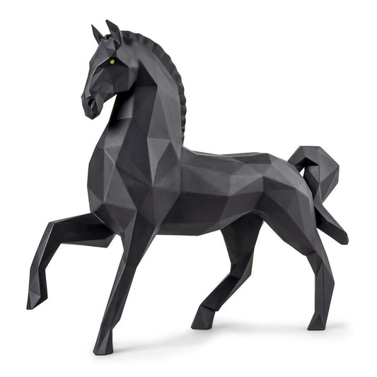 Sculptura din portelan, Matte Black Horse, Origami - LLADRO